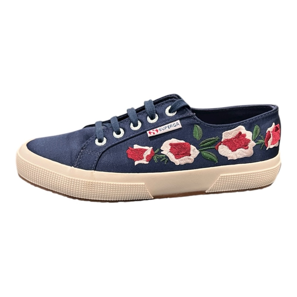 Superga Blue Sneakers with Floral Design Size 7 NWOT
